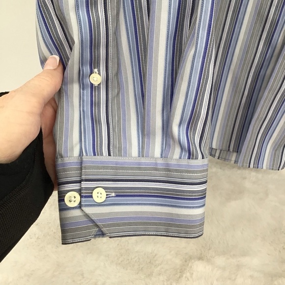 Pronto Uomo Men’s Non Iron Button-Down Casual Shirt Stripe Blue Career Size 2XLT - Picture 5 of 6